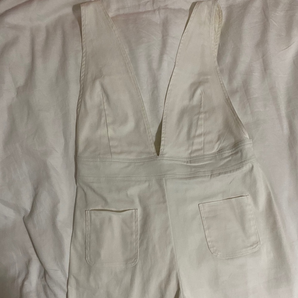 White denim overalls